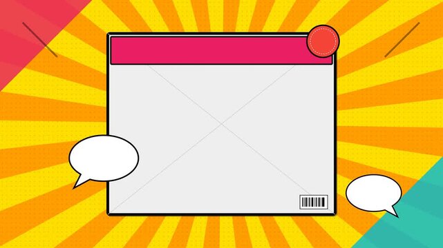 Colorful comic style web browser frame with speech bubbles.