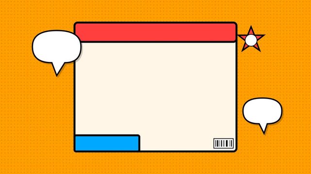 Empty speech bubble template with star and thought clouds on orange background.