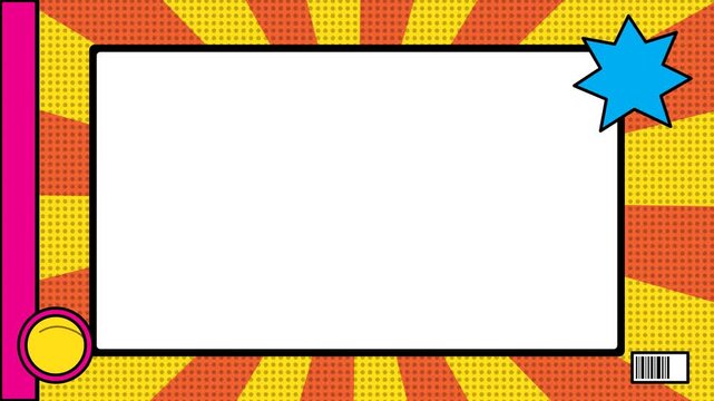 Colorful comic book style blank frame with starburst background.