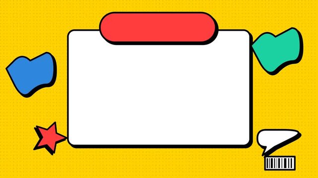 Colorful sticky notes and shapes on bright yellow background.