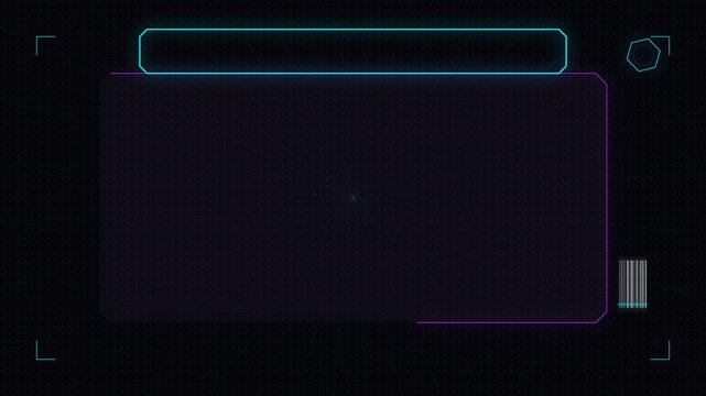 Modern smartphone interface with glowing wireframe design on dark background.