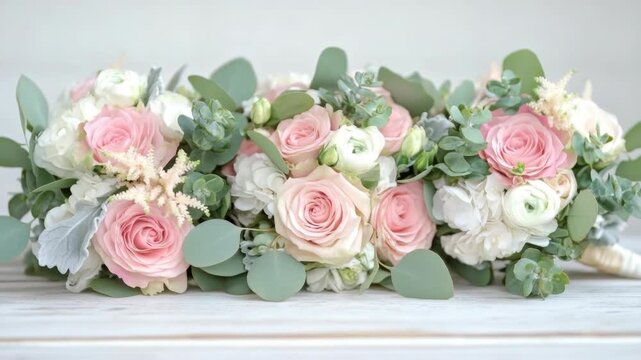 A bouquet of pink roses with greenery, ideal for a romantic or celebratory event.