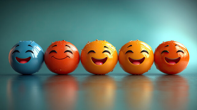 Happy Fruits Characters with Funny Faces on Blue Background