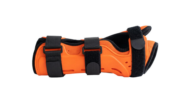 Orange and Black Wrist Brace with Straps for Support and Injury Recovery PNG Isolated on transparent background