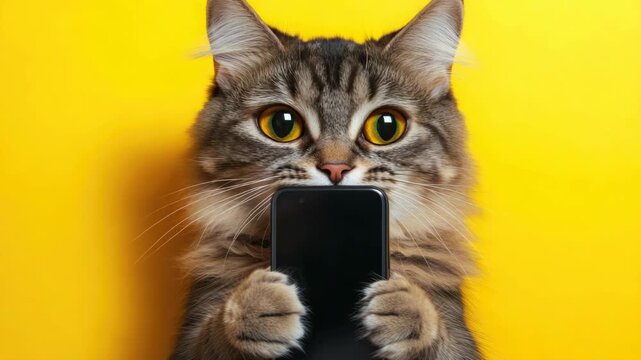 A cat using a smartphone.