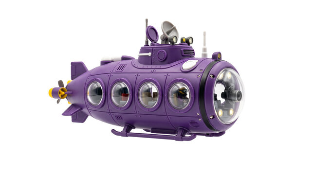 Purple cartoon submarine with windows and a periscope PNG Isolated on transparent background