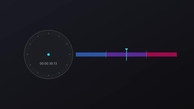 Modern Digital Timer and Progress Bar Animation with Running Timecode on Sleek Dark Background