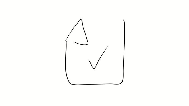 Approval, accepted document, done, ok. Contour drawing, silhouett animation. Continuous line. Isolated on white. Video 4k object illustration self-drawing. Object construction. Minimalist continuous l