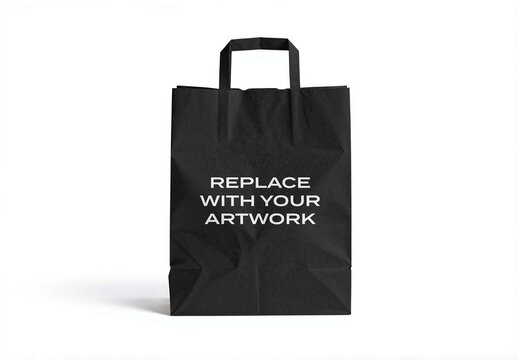 Paper shopping bag mockup with textured surface and text placeholder, Template, presented on a clean background for branding packaging design presentation