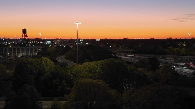 Close up View of Detroit City With Traffic During Sunset
