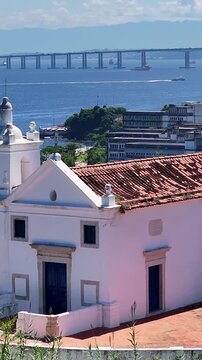 Boa Viagem Church In Niteroi Rio De Janeiro Brazil. Iconic Structure Of Bridge Connecting Landmarks Streets. Tropical Skyline. Bay Water Landscape. Niteroi Rio de Janeiro.