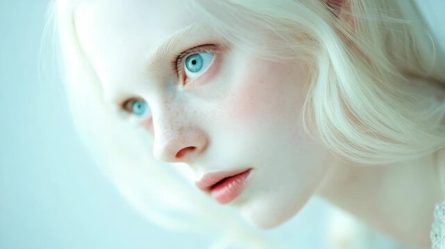 A young woman with piercing blue eyes and rosy cheeks.
