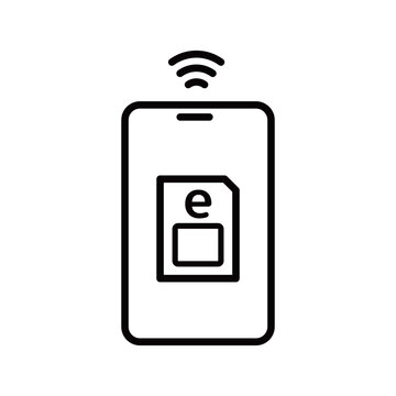 海外通信用のeSIMをイメージした白黒シンプルアイコンイラスト