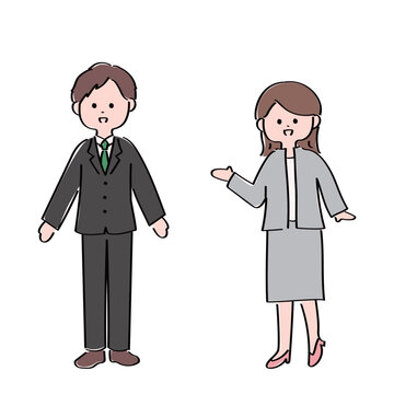 手書きのかわいいビジネスマン男女のイラストセット