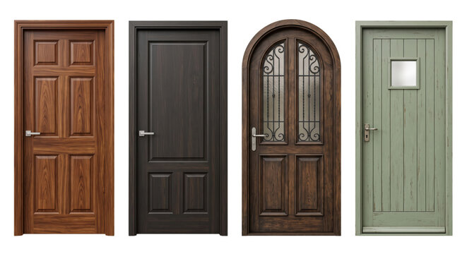 Set of modern and classic front wooden doors for home exterior