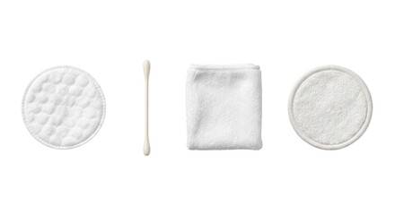 Set of facial cleansing accessories including cotton pad swab and towel © PNG Lab