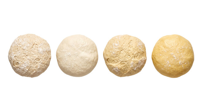 Set of fresh round sourdough and yeast dough balls for baking