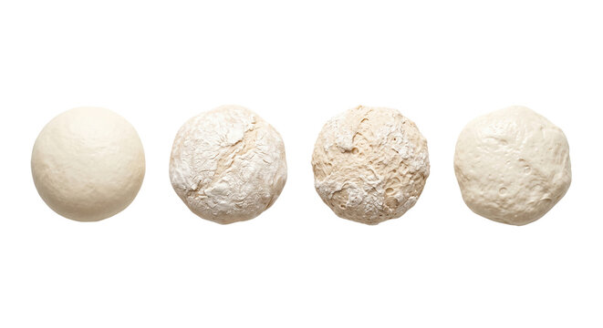 Assortment of smooth and floured raw bread dough balls