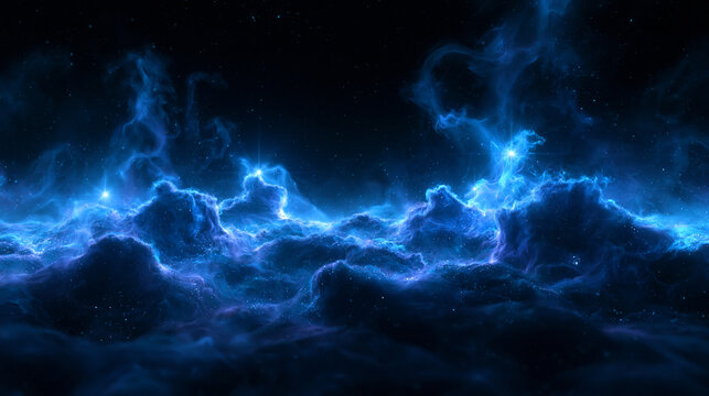 Glowing Blue Space Nebula with Stardust and Cosmic Clouds
