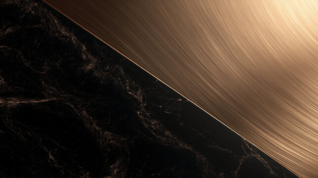 Luxury Background with Brushed Gold Metal and Black Marble Texture