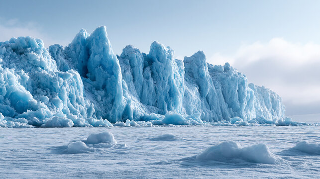 Massive Blue Glacier Ice Wall in Arctic Landscape