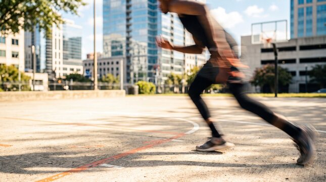 Athletic Man Sprinting on Urban Outdoor Basketball Court