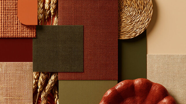 Autumn Interior Design Mood Board with Fabric Swatches