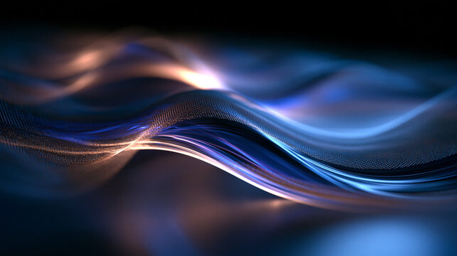 Abstract Digital Wave Background with Glowing Flowing Particles