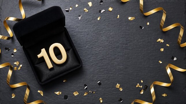 Elegant Golden Number Ten in Black Gift Box for 10th Anniversary