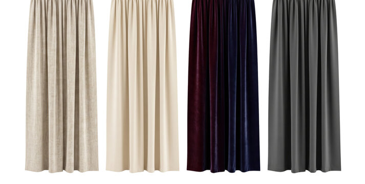 Set of hanging fabric curtains in assorted neutral and dark colors
