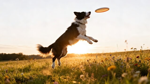 Border Collie Leaping to Catch Flying Disc