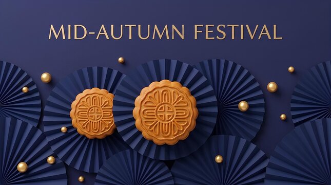 Mid-Autumn Festival banner with mooncakes and decorative fans.