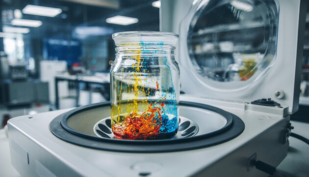 Colorful Glass Bottle on 3D Printer in Modern Lab.