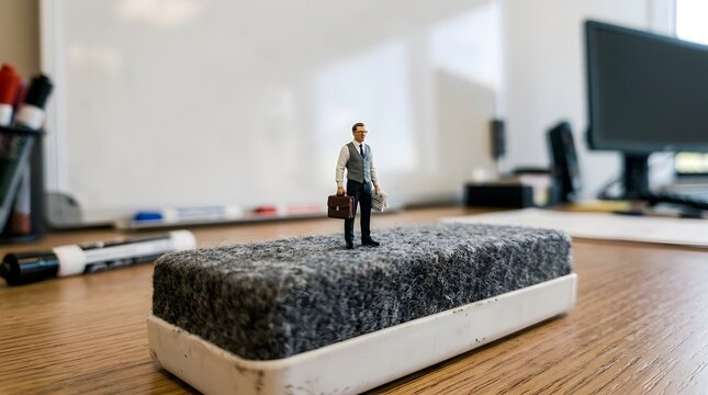 Professional Tiny Businessman Standing on Desk Rug