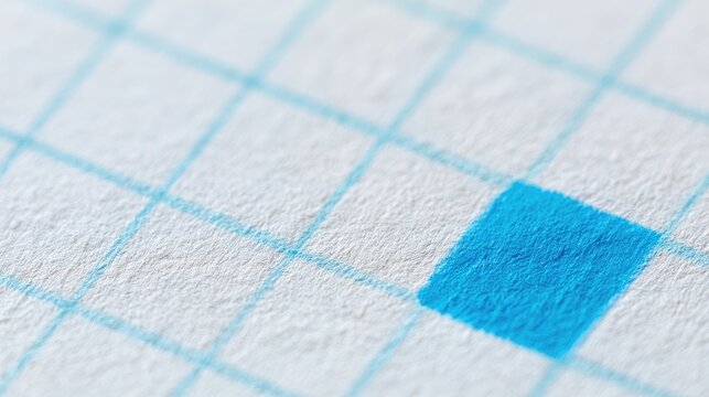Close-up of textured paper with faint blue grid lines and one highlighted blue square
