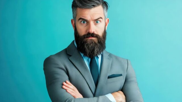 A man with a beard and suit looking surprised or confused.