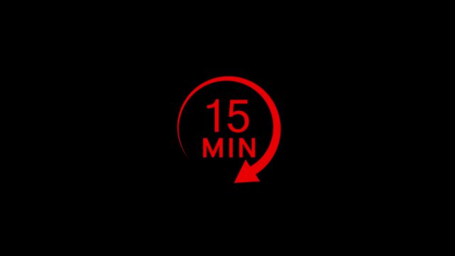 15 minute timer countdown with circular loading arrow animation 15 minutes clock