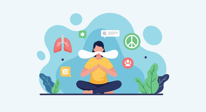 Woman practicing breathwork and meditation for mental health