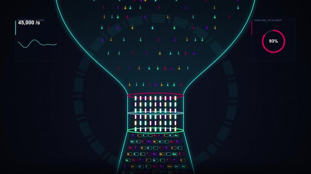 Data Processing Funnel Visualizing Business Intelligence and Big Data Analytics Motion