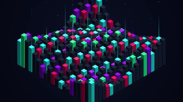 Isometric Growing Data Bars Showing Business Growth and Financial Statistics Motion