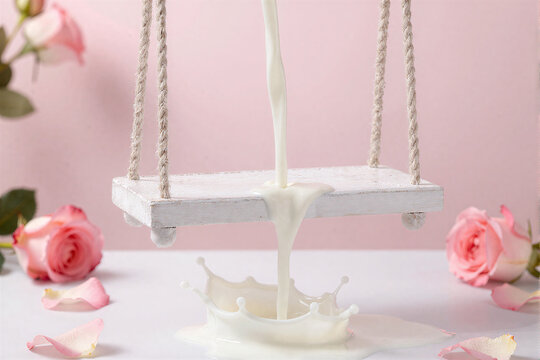 Dripping Milk on Hanging Wooden Swing