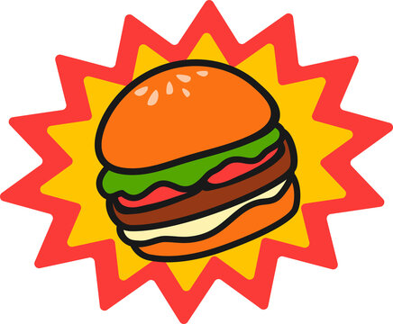 Tasty burger fast food Y2K groovy sticker or icon