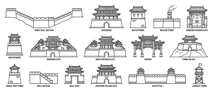 Ancient Asian Fortress Elements Collection