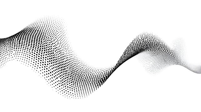 Dynamic halftone curved line. Abstract dotted pattern, flud design for background. Ribbon pattern in halftone style, consisting of many dots of different sizes. Wavy movement in dotted style.