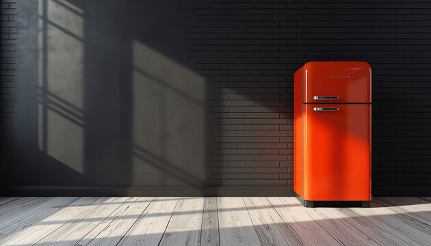 Interior of empty room with fridge 3D rendering