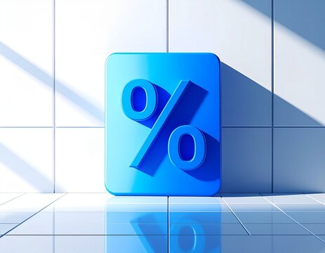 3D render of a blue discount price tag icon with a percentage symbol discount percentage shopping