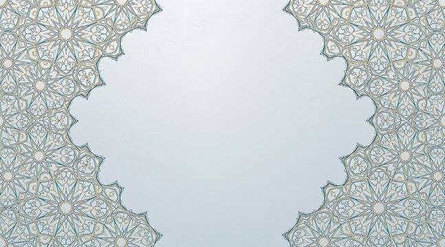 Luxury Islamic Arabesque Border with Blue and Gold Geometric Mandala Pattern on Light Background