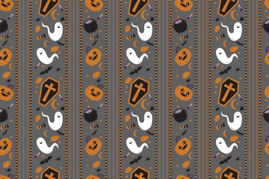 halloween seamless pattern for wallpaper and textile with ghost , pumpkin, coffin object
