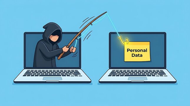 Hacker fishing for personal data using laptop
