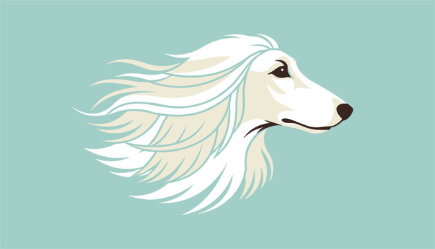 Elegant profile portrait of an afghan hound featuring its characteristic long flowing hair rendered in a stylish and clean vector illustration.